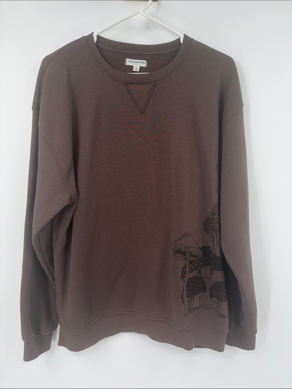 Earthbound Trading Brown Mushroom Print Sweatshirt Size Large